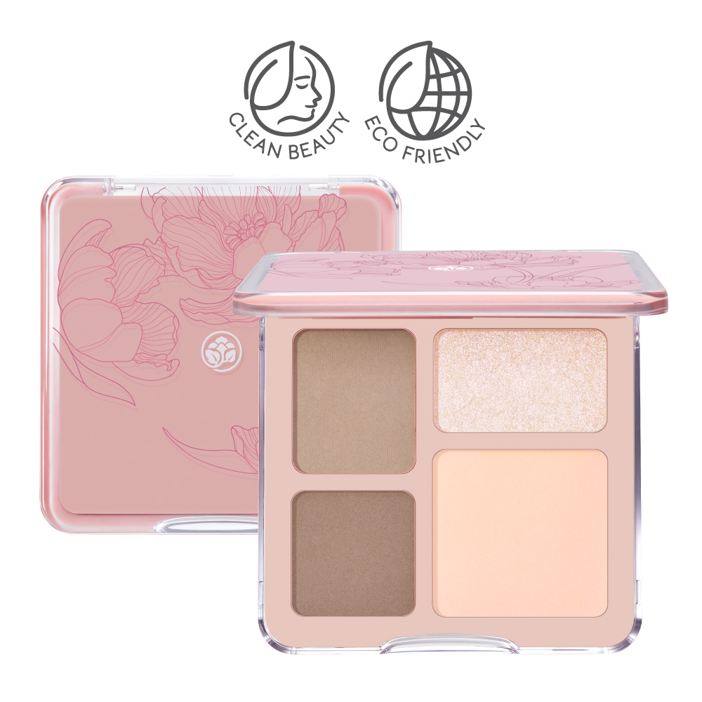 Glow Highlight & Contour Palette พาเลตต์ไฮไลต์และคอนทัวร์ 4 in 1 สูตรคลีนและวีแกน เนื้อนุ่ม เกลี่ยง่าย เม็ดสีชัด ช่วยสร้างมิติใบหน้าให้ดูพุ่งแบบ 3D